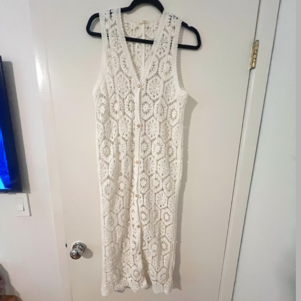 LILI & LALA WOMEN’S CROCHET MAXI COVER-UP,  SIZE SMALL, WHITE